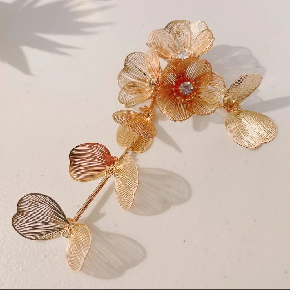 Zara Gold Floral Statement Earrings New!!! - Picture 8 of 11